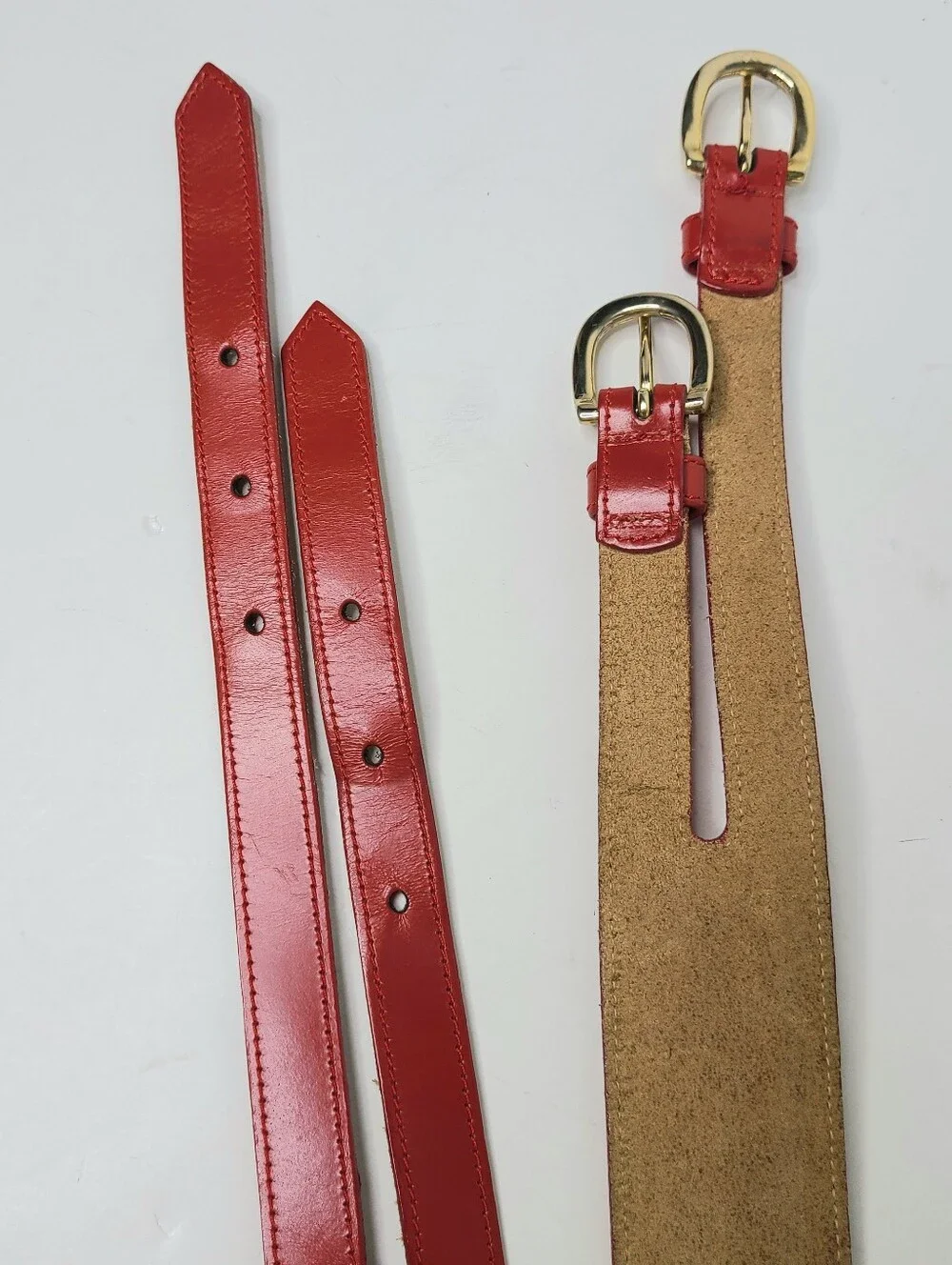 Red Corset Style Double Buckle Genuine Leather Vintage Belt